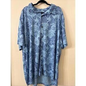 Caribbean Shirt Men Sz 3XT Hawaiian Blue Floral Modal Button Up Beach Tropic Dad